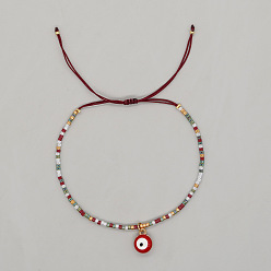 Разноцветный Сплав эмали шарм браслеты, стеклянные бусины плетеные браслеты из бисера для женщин, злые глаза, с полиэфирным кордом, красочный, 11.02 дюйм (28 см)