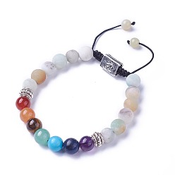 Амазонит Чакра ювелирные изделия, браслеты из бисера натурального и синтетического смешанного камня, с натуральным цветком амазонитом, Результаты сплава и нейлоновый шнур, прямоугольник с символом ом, 2 дюйм ~ 3 дюйм (5.2~7.6 см)