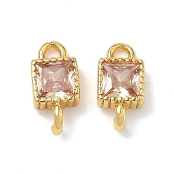 Темный Лосось Латунные подвески-коннекторы с квадратными фианитами, инкрустированные кубическим цирконием, золотые, стойки покрытие, без кадмия и без свинца, долговечный, темный лосось, 10.5x5x2.5 мм, отверстия : 1.5 mm и 1.8 мм