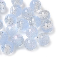 Небесно-голубой Двухцветные бусины из смолы, круглые, с блеском порошок, голубой, 8 мм, отверстие : 1.8 мм