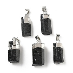 Нержавеющая Сталь Цвет Натуральные черные подвески турмалина, граненые прямоугольные подвески, с застежкой из нержавеющей стали и латунной фурнитурой, цвет нержавеющей стали, 23.5~27.5x10.5~13.5x10~12.5 мм, отверстие : 4.5x4.5 мм