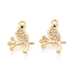 Настоящее золото 18K Латунные микропаве прозрачные подвески с фианитом, птица, без никеля , реальный 18 k позолоченный, 15x10.5x2 мм, отверстие : 1.2 мм