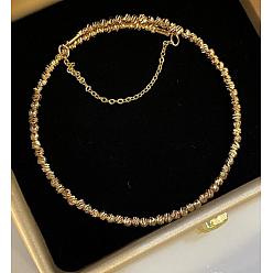 Golden Brass Twist Flower Beaded Cuff Bangle with Safety Chains, Golden, Inner Diameter: 2-1/8 inch(5.45cm)