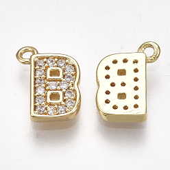 Letter B Brass Cubic Zirconia Charms, Letter, Clear, Real 18K Gold Plated, Letter.B, 9.5x7x1.5mm, Hole: 1mm