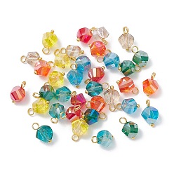 Золотой 7 шт. гальванизированные прозрачные стеклянные подвески, скрученный, с латунными петлями, граненые, золотые, 11.5x7.5x8 мм, отверстие : 2.5 мм