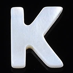 Letter K Естественных пресноводных стеклянные бусы, цвет морской раковины, Начальная буква, Письмо K, 10x8x2.5 мм, отверстие : 0.8 мм