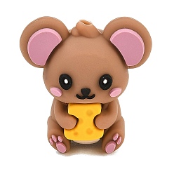 Mouse 3d силиконовые бусины с животной тематикой, фокусные бусы, седло коричневый, мышь держит сыр, 28x26.5x16 мм, отверстие : 2 мм