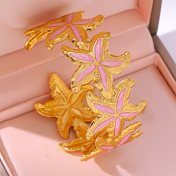 Pink 304 эмалированные браслеты-манжеты из нержавеющей стали для женщин, сложенные морские звезды, золотые, розовые, внутренний диаметр: 2.36 дюйм (6 см)