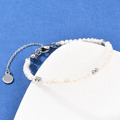 Платина Браслеты из круглых бусин из латуни и натурального жемчуга для женщин, без кадмия и без свинца, стойки покрытие, долговечный, платина, 6 дюйм (15.2 см)