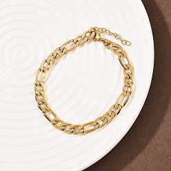 Золотой 304 женские браслеты-цепочки figaro из нержавеющей стали, ионное покрытие (ip), золотые, 7-1/8 дюйм (18 см)