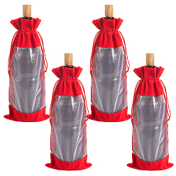 (123L) Белый крем непрозрачный блеск Бархатные мешочки для упаковки винных бутылок, сумки на завязках с видимым окном, прямоугольные, огнеупорный кирпич, 35x15x0.3 см