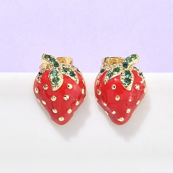 Настоящее золото 18K Серьги-гвоздики из латуни, клубника, реальный 18 k позолоченный, 14x10 мм