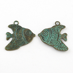 Antique Bronze & Green Patina Zinc Alloy Pendants, Cadmium Free & Lead Free, Fish, Antique Bronze & Green Patina, 33x29x2mm, Hole: 3mm