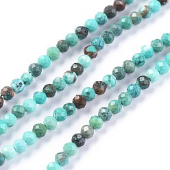 Dark Turquoise Natural Magnesite Beads Strands, Dyed, Faceted, Round, Dark Turquoise, 2~2.5mm, Hole: 0.5mm, about 173pcs/strands, 15.35~15.75 inch(39~40cm)
