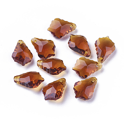 Sienna Faceted Glass Pendants, Leaf, Sienna, 16x11x6mm, Hole: 1.5mm