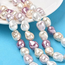 Перу Гальванические стеклянные бусины, бисера имитации жемчуга, самородки, Перу, 14.5~15x11.5~12 мм, отверстие : 1 мм, около 29 шт / нитка, 16.14'' (41 см)