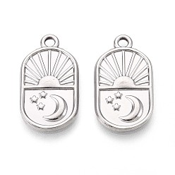 Нержавеющая Сталь Цвет 304 подвески из нержавеющей стали, овал с подвеской в виде луны, солнца и звезды, анти-тускнение, цвет нержавеющей стали, 23x13x2 мм, отверстие : 1.8~2 мм