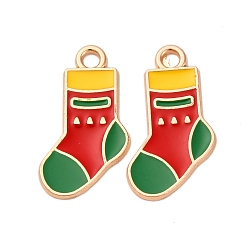 Christmas Socking Рождественские эмали сплава подвески, золотые, рождественские носки, 21x12x1.5 мм, отверстие : 2 мм