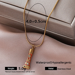 Others Vintage 304 Stainless Steel Enamel Pendant Necklaces for Women, Golden, Dark Orange, Lipstick, 15.75 inch(40cm)