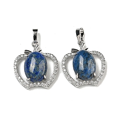 Ляпис-Лазурь Натуральный окрашенный лазурит с подвесками из прозрачного кубического циркония, подвески в виде яблока со стойкой, фурнитура из латуни, платина, без кадмия и без свинца, 28.5x25.5x9~10 мм, отверстие : 7x5 мм