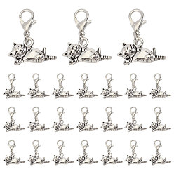 Античное Серебро 40 шт. подвесные украшения в форме кошки из сплава, с карабин-лобстерами , античное серебро, 24 мм