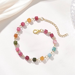 Турмалин Браслеты-цепочки из натуральных разноцветных турмалиновых бусин для женщин, кубические, с 304 нержавеющей стали, 7.48 дюйм (19 см)