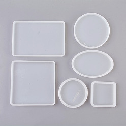 White Silicone Molds, Resin Casting Molds, For UV Resin, Epoxy Resin Jewelry Making, For DIY Crafts, White, 12.9x8.8x1cm, 10.2x6.7x1cm, 5.5x5.5x1cm, 10.5x10.5x1cm, 6.8x1cm, 9x1cm, 6pcs/set