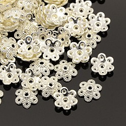 Silver Tibetan Style Alloy Bead Caps, Lead Free and Cadmium Free, Flower, 6-Petal, Silver, 9.5x10x3mm, Hole: 1.5mm