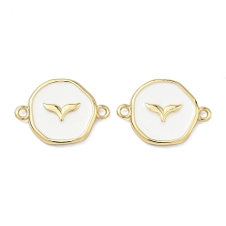 Fish Подвески-коннекторы из латуни с эмалью в морском стиле, без свинца и без кадмия, долговечный, стойки покрытие, реальный 18 k позолоченный, белые, рыба, 14x19x2 мм, отверстие : 1.4 мм