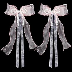 Pink Кружевные броши-бантики для одежды, с пластиковой жемчужины, розовые, 470x185x19 мм