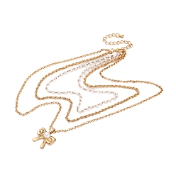 Золотой Ожерелья из сплава и пластика 3 из слоев жемчуга, ожерелья с подвесками в виде банта для женщин, золотые, 17.32 дюйм (44 см)