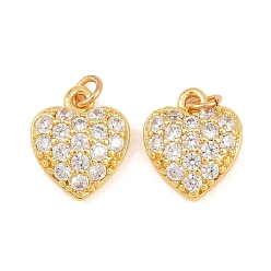 Настоящее золото 18K Латунные микро проложить кубического циркония подвески, сердце прелести, без свинца и без кадмия, стойки покрытие, долговечный, реальный 18 k позолоченный, 13x11x4 мм, Перейти кольцо: 4x0.8 мм, внутренний диаметр: 2.5 мм