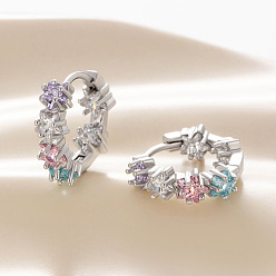 Разноцветный Серьги-кольца из латуни с кубическим цирконием в форме звезды, платина, красочный, 15x4.5 мм