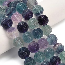 Флюорит Нити резных бусин из натурального флюорита, круглый цветок, 10.5x10 мм, отверстие : 0.9 мм, около 39 шт / нитка, 15.75'' (40 см)