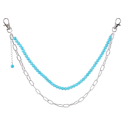 Платина Ремни-цепочки из сплава и синтетической бирюзы с круглыми бусинами для брюк, платина, 442 мм