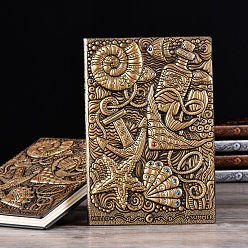 Bronce Antiguo Cuaderno de cuero pu en relieve 3d, para material de oficina escolar, un diario de patrones temáticos del océano, Bronce antiguo, 5 mm
