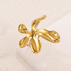 Золотой 304 открытые кольца манжеты из нержавеющей стали, цветок, золотые, внутренний диаметр: 18.8 мм