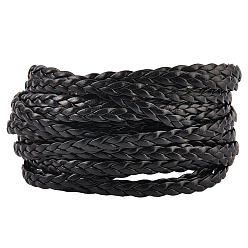 Черный 5м 3-слойный шнур из искусственной кожи с плетением, кожаный шнур ювелирных изделий, ювелирные изделия diy шнур, плоский, чёрные, 5 мм, около 5.47 ярдов (5 м) / комплект