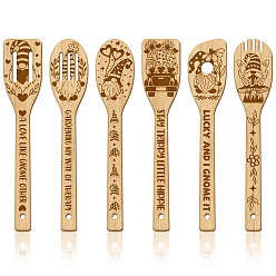 Gnome 6 бамбуковые ложки, ножи и вилки, столовые приборы на десерт, гном, 60x300 мм, 6 стиль, 1 шт / стиль, 6 шт / комплект