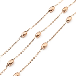 Розовое Золото Ионное покрытие (ip) 304 сателлитные цепи из нержавеющей стали, несварные, с катушкой, розовое золото , 2x1.5x0.3 мм, 7x4 мм, около 32.81 футов (10 м) / рулон