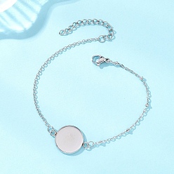 Нержавеющая Сталь Цвет 304 изготовление браслетов-спутников из нержавеющей стали, с плоскими круглыми настройками кабошон, не тускнеет, цвет нержавеющей стали, лоток : 14 мм, 7.28 дюйм (18.5 см)