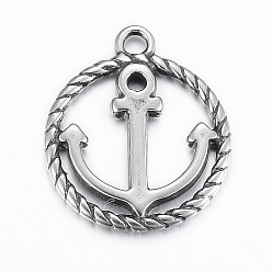 Antique Silver 316 Surgical Stainless Steel Pendants, Anchor, Antique Silver, 17x14.5x1.8mm, Hole: 1.5mm
