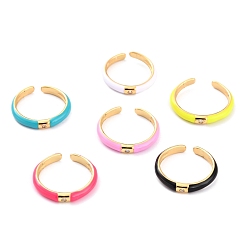 Mixed Color Brass Micro Pave Clear Cubic Zirconia Cuff Rings, Open Rings, with Enamel, Long-Lasting Plated, Golden, Mixed Color, US Size 6, Inner Diameter: 17mm