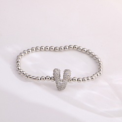 Letter V Женские браслеты из латуни с микропаве из прозрачных кубических цирконий, буквы, платина, Буква V, 6.69 дюйм (17 см)