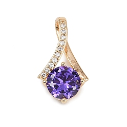 Лиловый Латунные микро проложить кубического циркония подвески, ромб прелести, долговечный, без свинца и без кадмия, сирень, 21.5x12x6 мм, отверстие : 11x2 мм