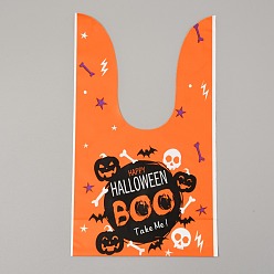 Pumpkin Halloween Theme Plastic Bags,  for Halloween Party Sweets Snack Gift Ornaments, Orange, 22.6x13.5cm, 50pcs/bag