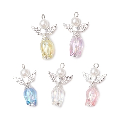 Серебро Тюльпан акриловые подвески, с имитацией жемчуга из сплава и АБС-пластика, разноцветные, серебряные, 37x22x12 мм, отверстие : 3.3 мм