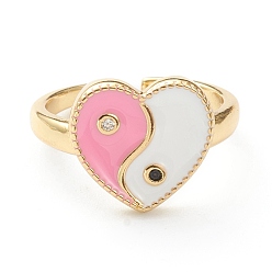 Pink Micro cuivres ouvrent zircons bagues, avec l'émail, plaqué longue durée, réel 18 k plaqué or, cœur, rose, taille us 7 3/4 (17.9 mm), 2.5mm, diamètre intérieur: 18 mm