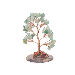 Зеленый Авантюрин Натуральные зеленые авантюриновые чипсы дерево жизни украшения, медная проволока фэн-шуй энергетический камень подарок для домашнего офиса украшение рабочего стола, 110x55 мм