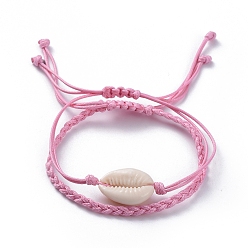 Бледно-Розовый Регулируемые плетеные браслеты из бисера, с бусинками из каури и вощеным полиэфирным шнуром, розовый жемчуг, 5.7~10.2 см, 2шт / комплект